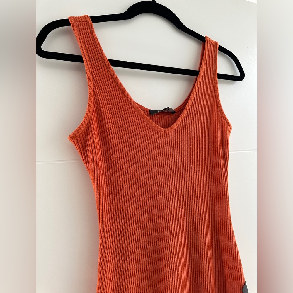 Lulu's Rust Orange Ribbed Midi Tank Dress - Picture 9 of 13